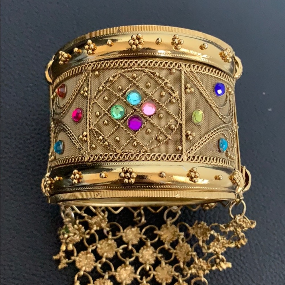 Antique Gold Multicolored Cuff Bracelet with Ring - Picture 3 of 8